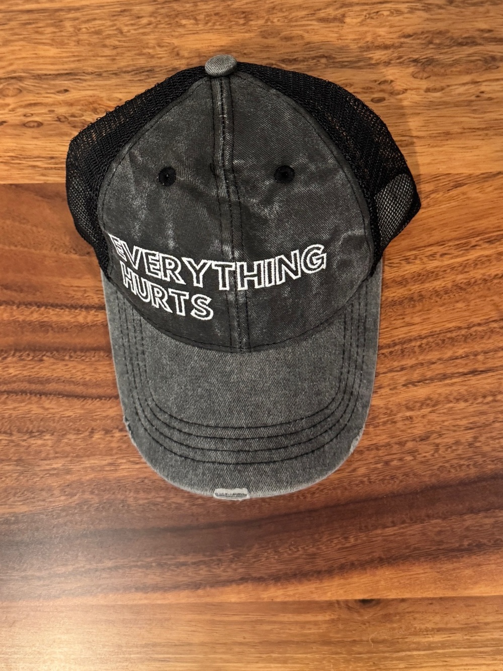 Everything Hurts Distressed Black Mesh Trucker Cap